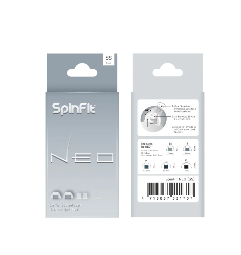 SpinFit Neo Silicon Eartips for In-Ear Monitor IEM Earphone with Nozzle Adapter 5 Sizes