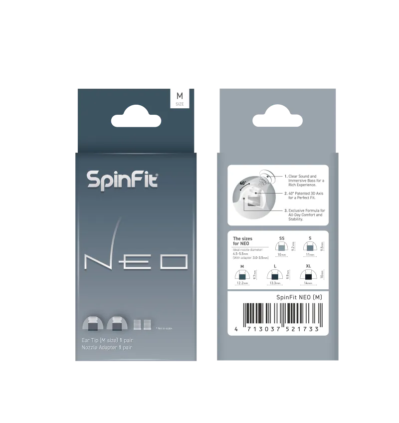 SpinFit Neo Silicon Eartips for In-Ear Monitor IEM Earphone with Nozzle Adapter 5 Sizes