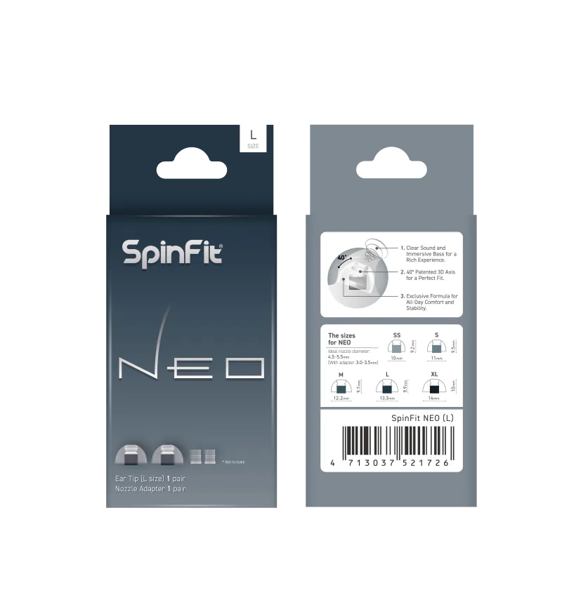 SpinFit Neo Silicon Eartips for In-Ear Monitor IEM Earphone with Nozzle Adapter 5 Sizes