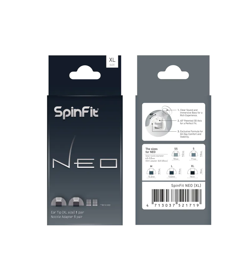 SpinFit Neo Silicon Eartips for In-Ear Monitor IEM Earphone with Nozzle Adapter 5 Sizes